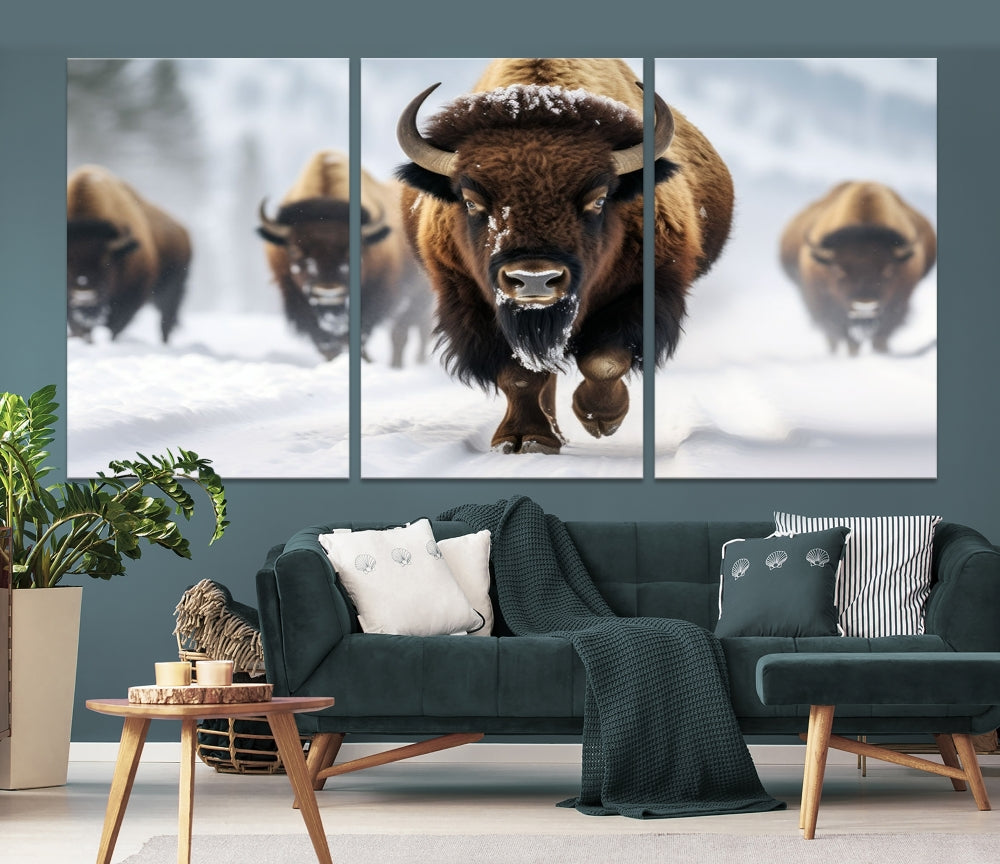 Bison Cow Canvas Wall Art Farmhouse Decor Buffalo Print Rustic Wall Decor Animals Painting Bison Wall Art