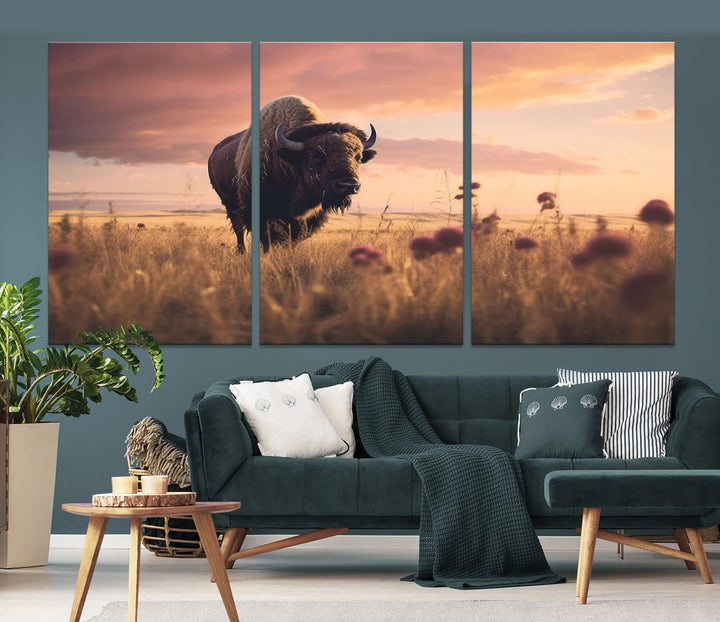 Bison Cow Canvas Wall Art Farmhouse Decor Buffalo Print Rustic Wall Decor Animals Painting Bison Wall Art