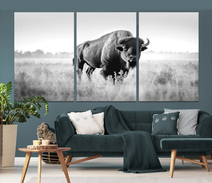 Bison Cow Canvas Wall Art Farmhouse Decor Buffalo Print Rustic Wall Decor Animals Painting Bison Wall Art