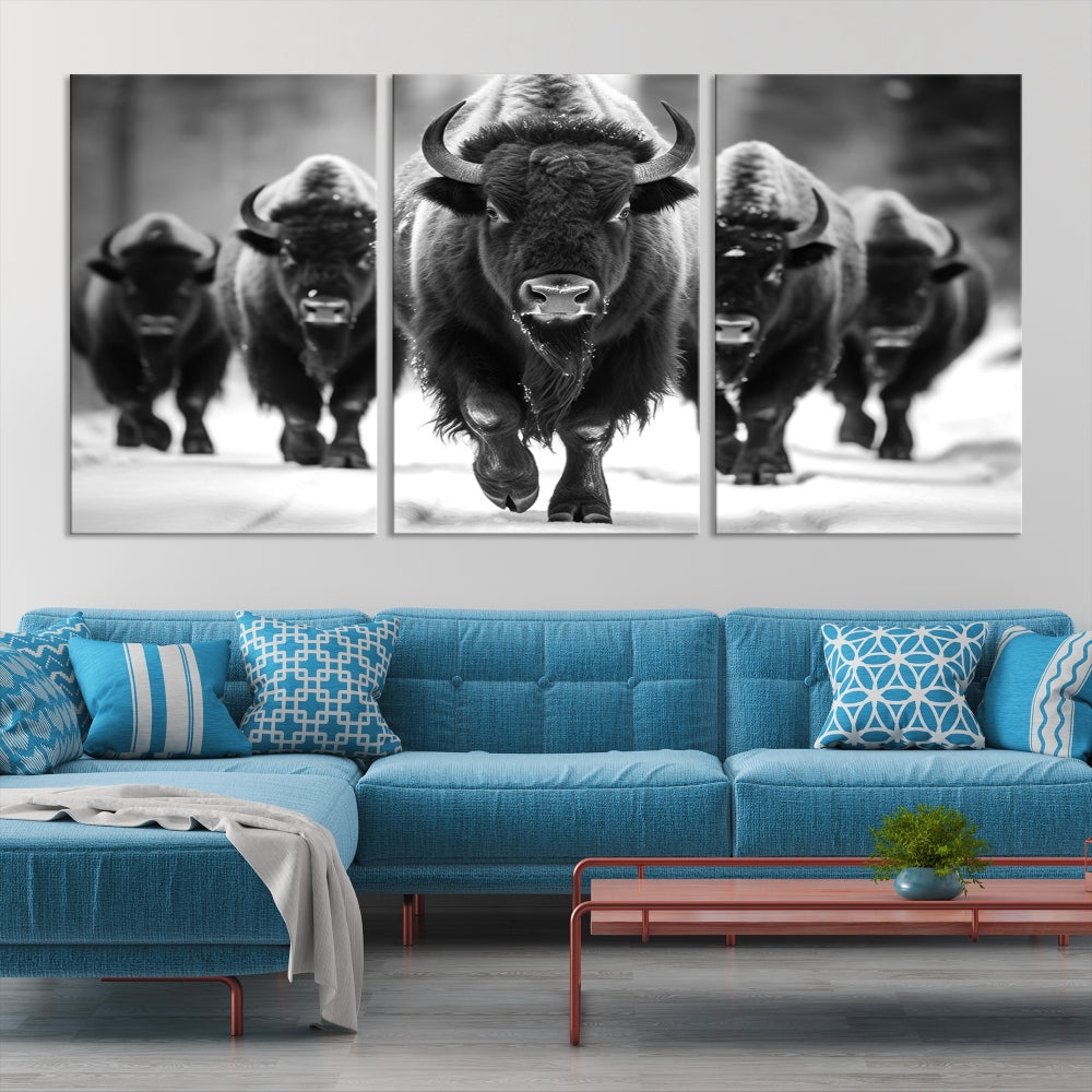 Bison Cow Canvas Wall Art Farmhouse Decor Buffalo Print Rustic Wall Decor Animals Painting Bison Wall Art