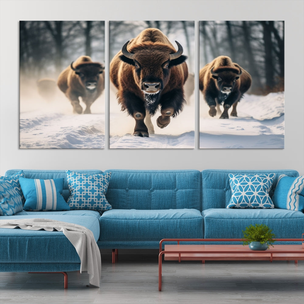 Bison Cow Canvas Wall Art Farmhouse Decor Buffalo Print Rustic Wall Decor Animals Painting Bison Wall Art