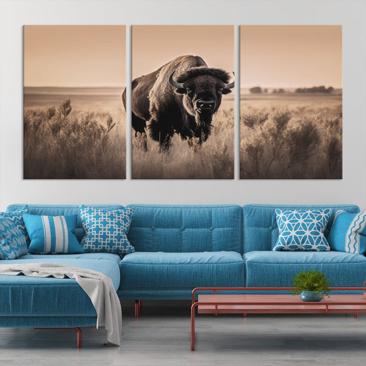 Bison Cow Canvas Wall Art Farmhouse Decor Buffalo Print Rustic Wall Decor Animals Painting Bison Wall Art