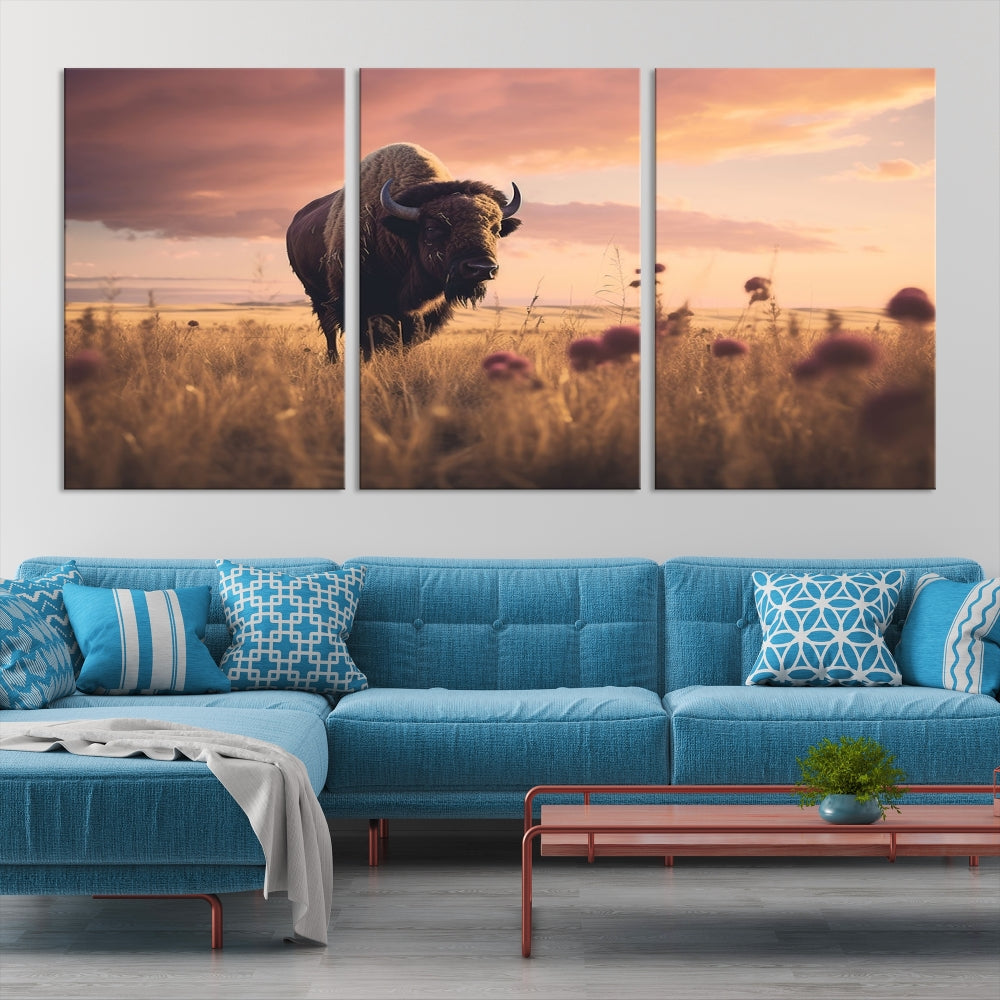 Bison Cow Canvas Wall Art Farmhouse Decor Buffalo Print Rustic Wall Decor Animals Painting Bison Wall Art