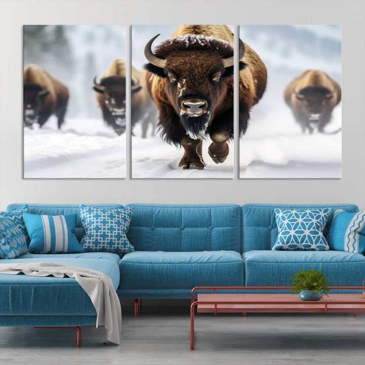 Bison Cow Canvas Wall Art Farmhouse Decor Buffalo Print Rustic Wall Decor Animals Painting Bison Wall Art