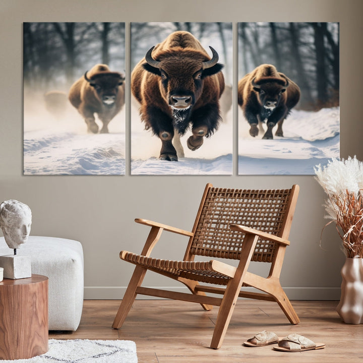 Bison Cow Canvas Wall Art Farmhouse Decor Buffalo Print Rustic Wall Decor Animals Painting Bison Wall Art