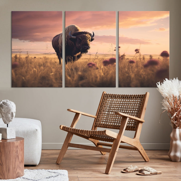 Bison Cow Canvas Wall Art Farmhouse Decor Buffalo Print Rustic Wall Decor Animals Painting Bison Wall Art