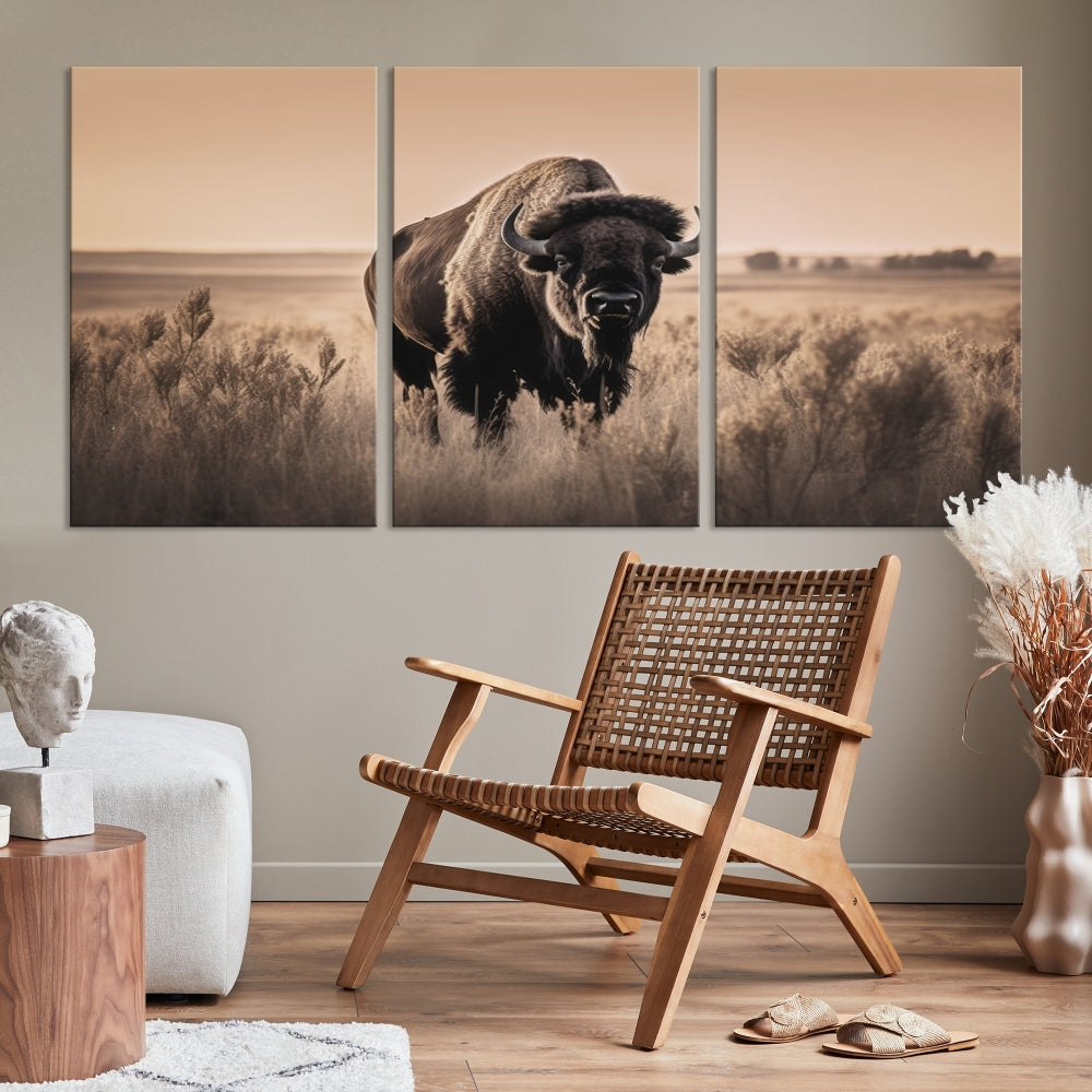 Bison Cow Canvas Wall Art Farmhouse Decor Buffalo Print Rustic Wall Decor Animals Painting Bison Wall Art