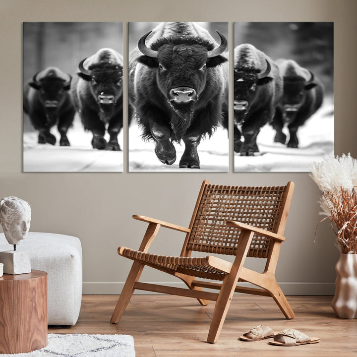 Bison Cow Canvas Wall Art Farmhouse Decor Buffalo Print Rustic Wall Decor Animals Painting Bison Wall Art