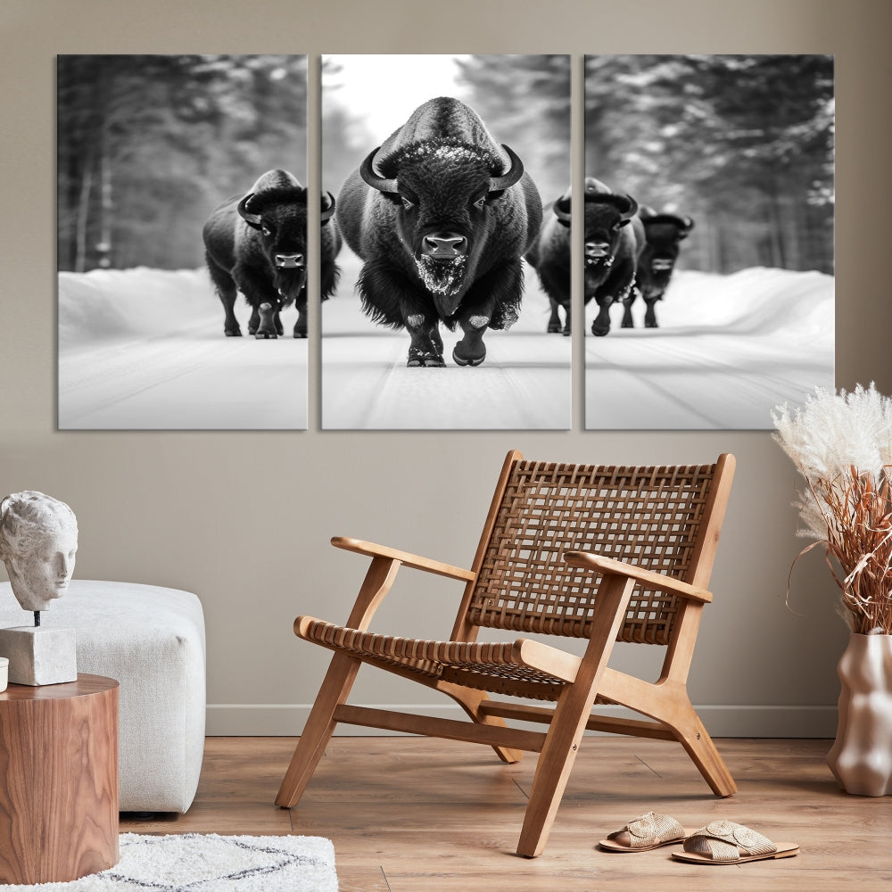 Bison Cow Canvas Wall Art Farmhouse Decor Buffalo Print Rustic Wall Decor Animals Painting Bison Wall Art