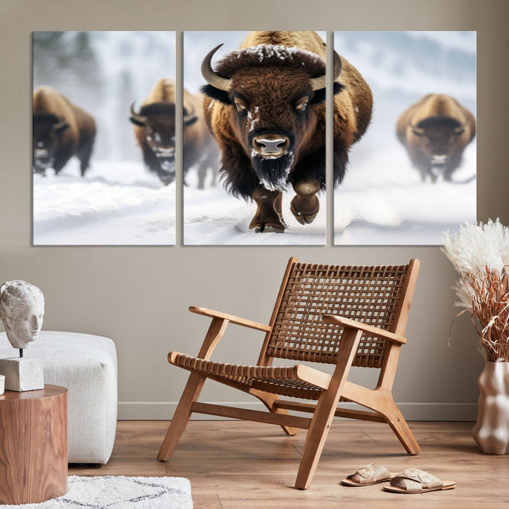 Bison Cow Canvas Wall Art Farmhouse Decor Buffalo Print Rustic Wall Decor Animals Painting Bison Wall Art