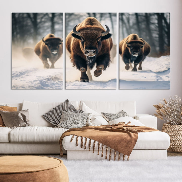 Bison Cow Canvas Wall Art Farmhouse Decor Buffalo Print Rustic Wall Decor Animals Painting Bison Wall Art