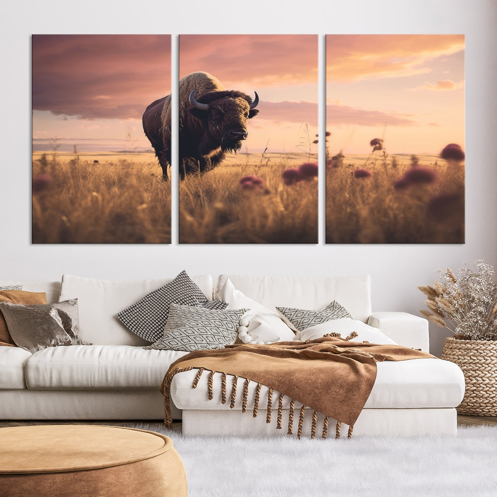 Bison Cow Canvas Wall Art Farmhouse Decor Buffalo Print Rustic Wall Decor Animals Painting Bison Wall Art