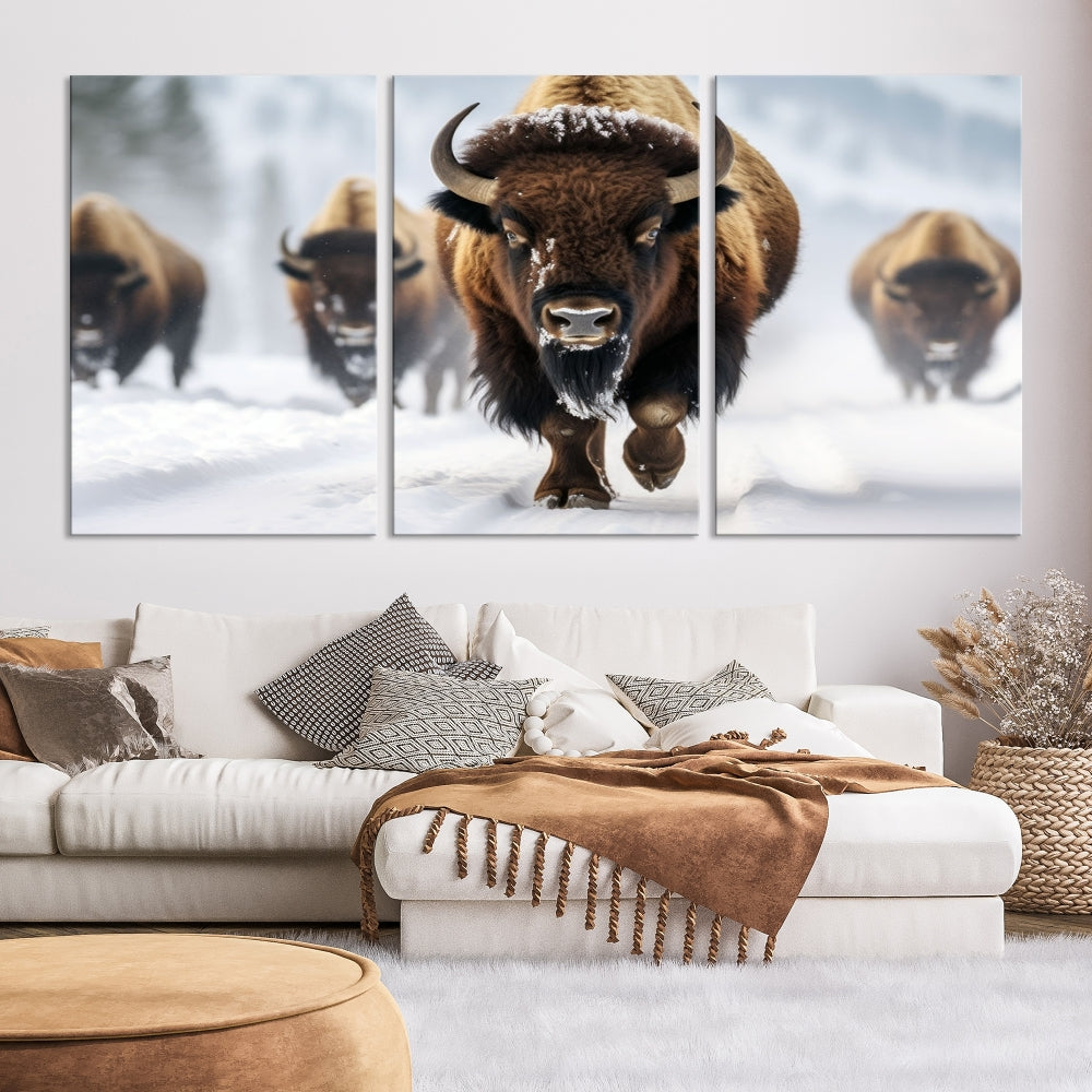 Bison Cow Canvas Wall Art Farmhouse Decor Buffalo Print Rustic Wall Decor Animals Painting Bison Wall Art