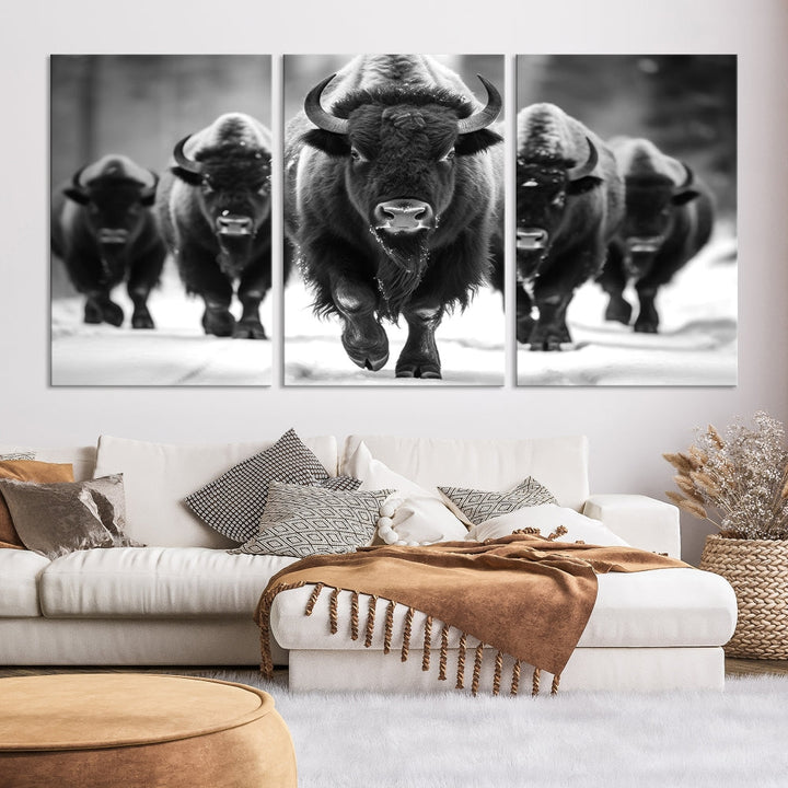 Bison Cow Canvas Wall Art Farmhouse Decor Buffalo Print Rustic Wall Decor Animals Painting Bison Wall Art