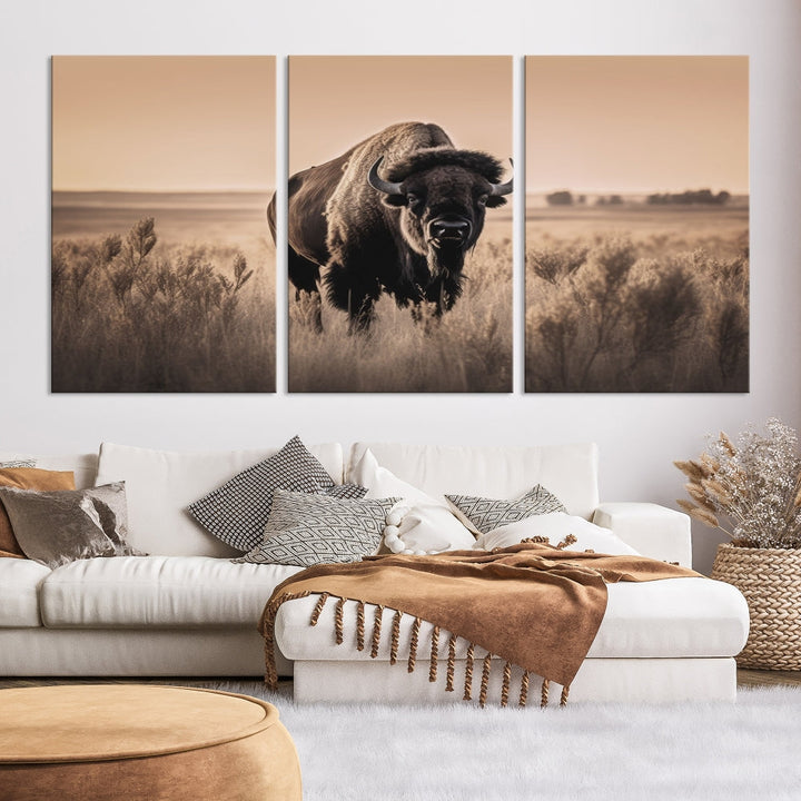 Bison Cow Canvas Wall Art Farmhouse Decor Buffalo Print Rustic Wall Decor Animals Painting Bison Wall Art