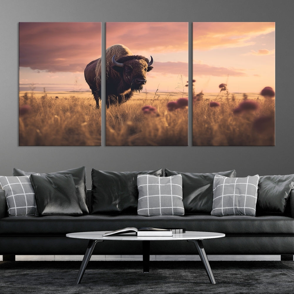 Bison Cow Canvas Wall Art Farmhouse Decor Buffalo Print Rustic Wall Decor Animals Painting Bison Wall Art