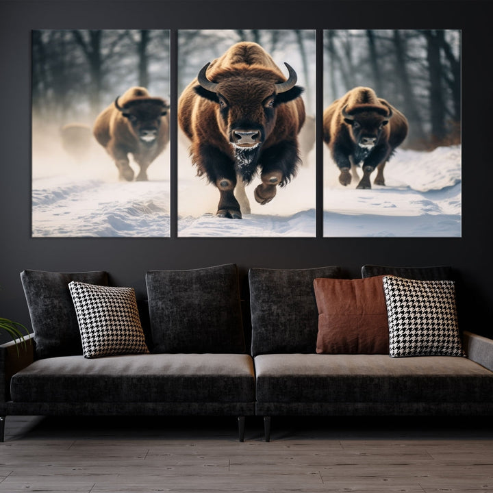 Bison Cow Canvas Wall Art Farmhouse Decor Buffalo Print Rustic Wall Decor Animals Painting Bison Wall Art