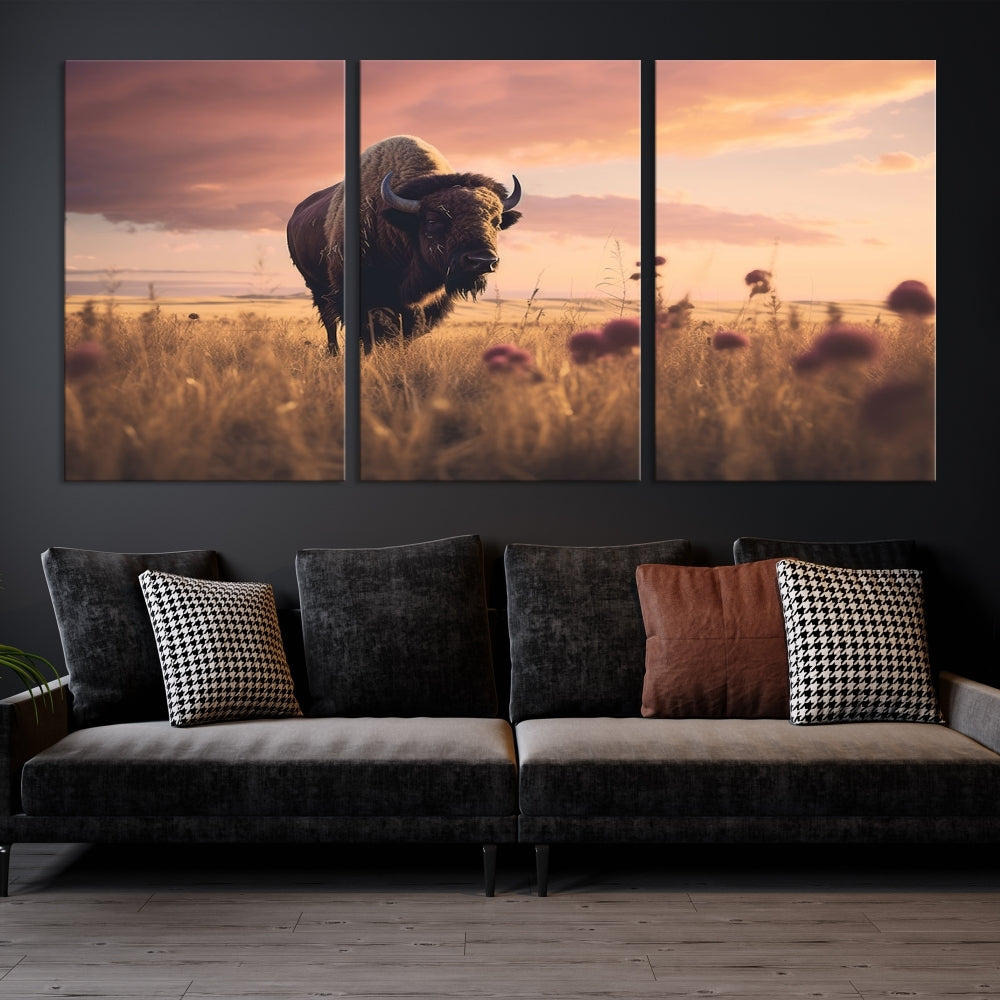 Bison Cow Canvas Wall Art Farmhouse Decor Buffalo Print Rustic Wall Decor Animals Painting Bison Wall Art