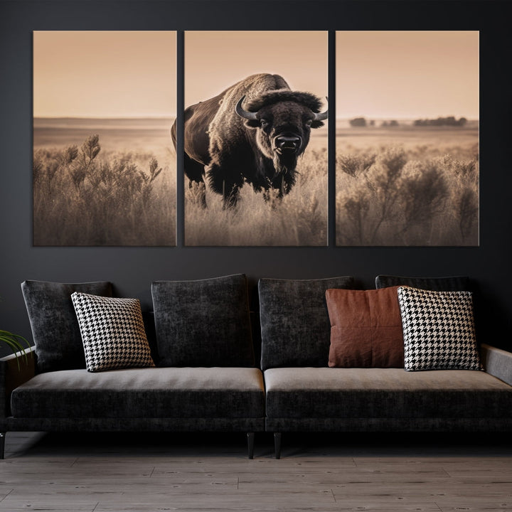 Bison Cow Canvas Wall Art Farmhouse Decor Buffalo Print Rustic Wall Decor Animals Painting Bison Wall Art