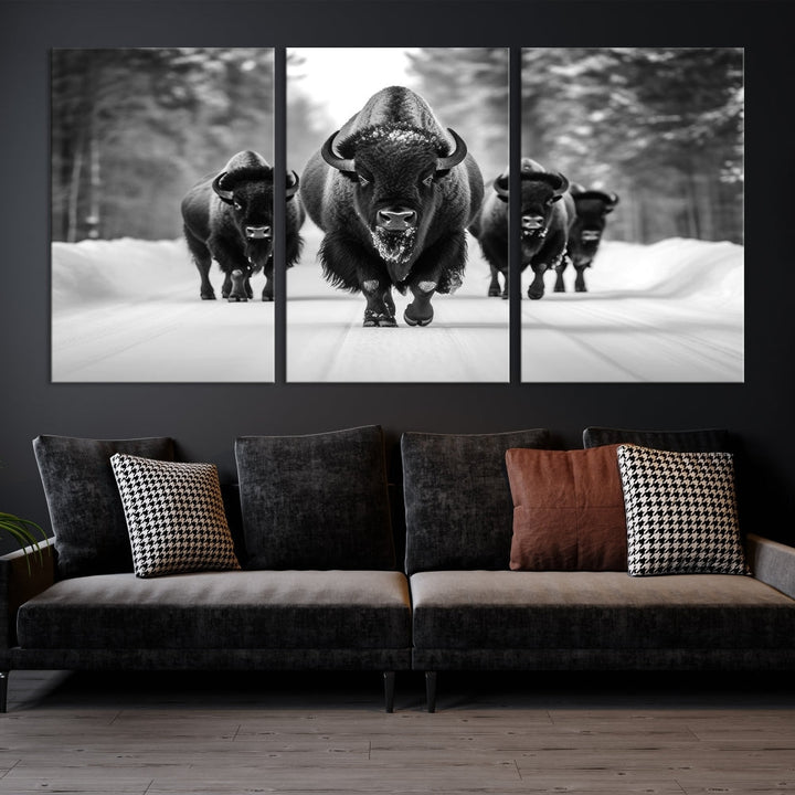 Bison Cow Canvas Wall Art Farmhouse Decor Buffalo Print Rustic Wall Decor Animals Painting Bison Wall Art