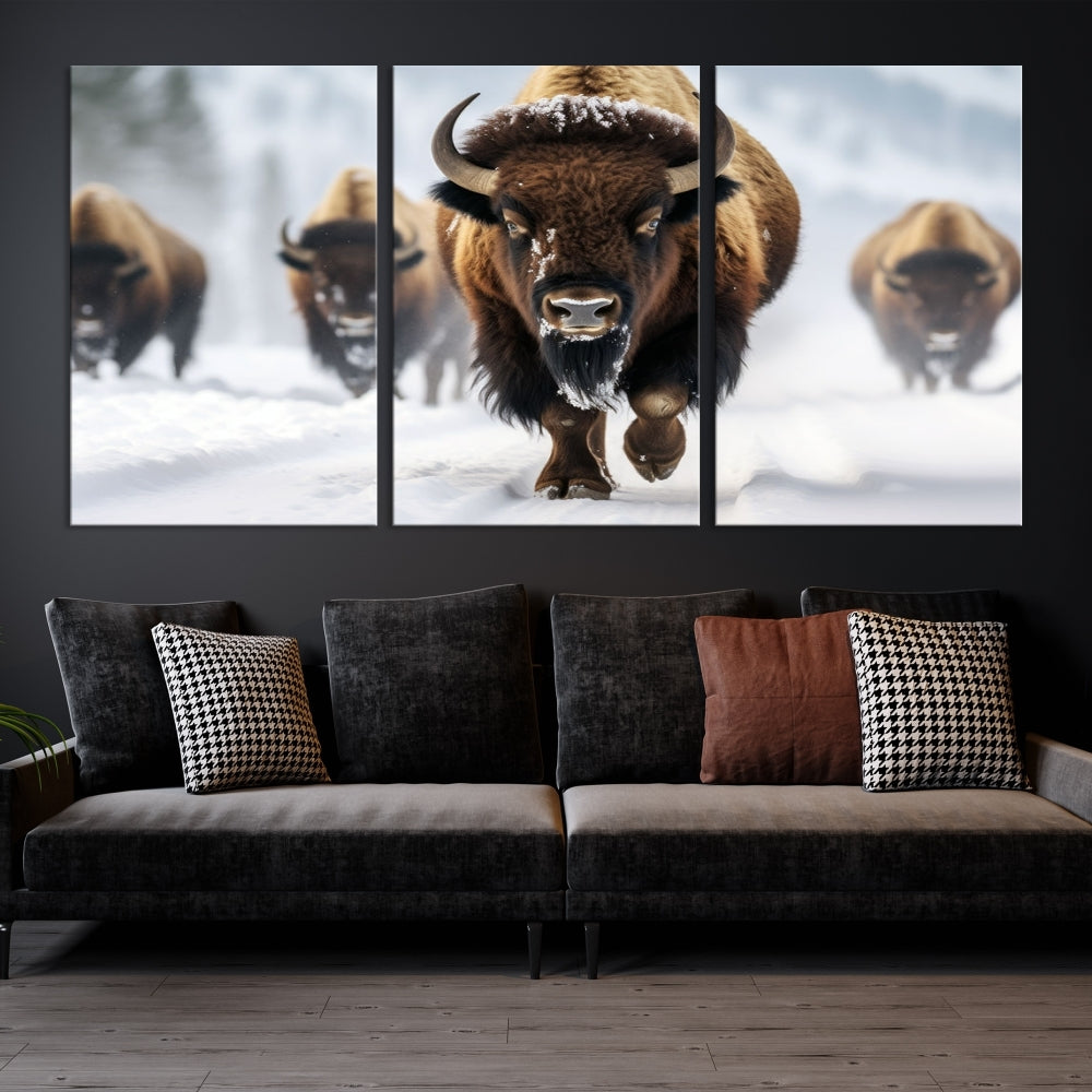 Bison Cow Canvas Wall Art Farmhouse Decor Buffalo Print Rustic Wall Decor Animals Painting Bison Wall Art