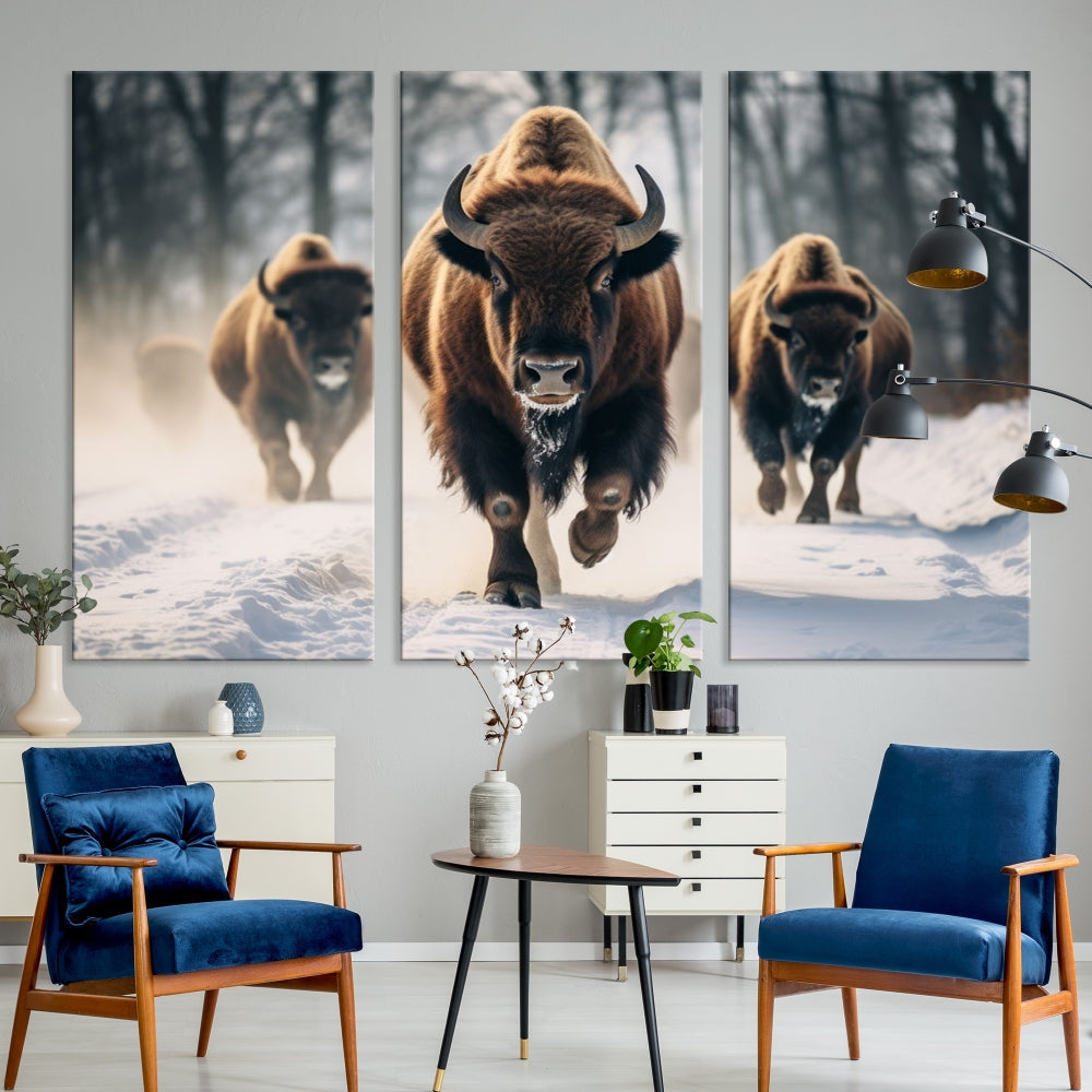 Bison Cow Canvas Wall Art Farmhouse Decor Buffalo Print Rustic Wall Decor Animals Painting Bison Wall Art