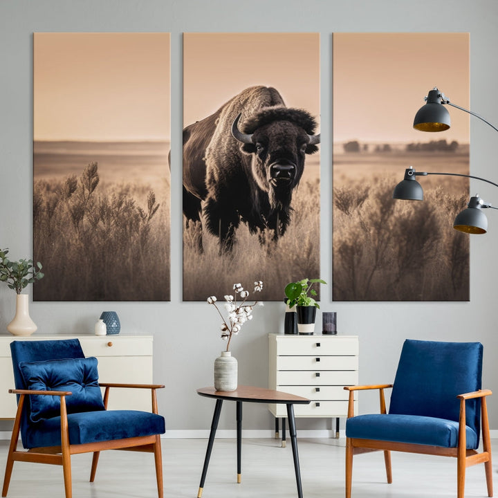 Bison Cow Canvas Wall Art Farmhouse Decor Buffalo Print Rustic Wall Decor Animals Painting Bison Wall Art