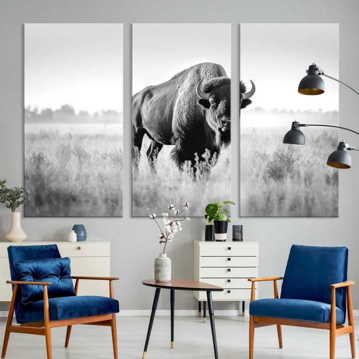 Bison Cow Canvas Wall Art Farmhouse Decor Buffalo Print Rustic Wall Decor Animals Painting Bison Wall Art