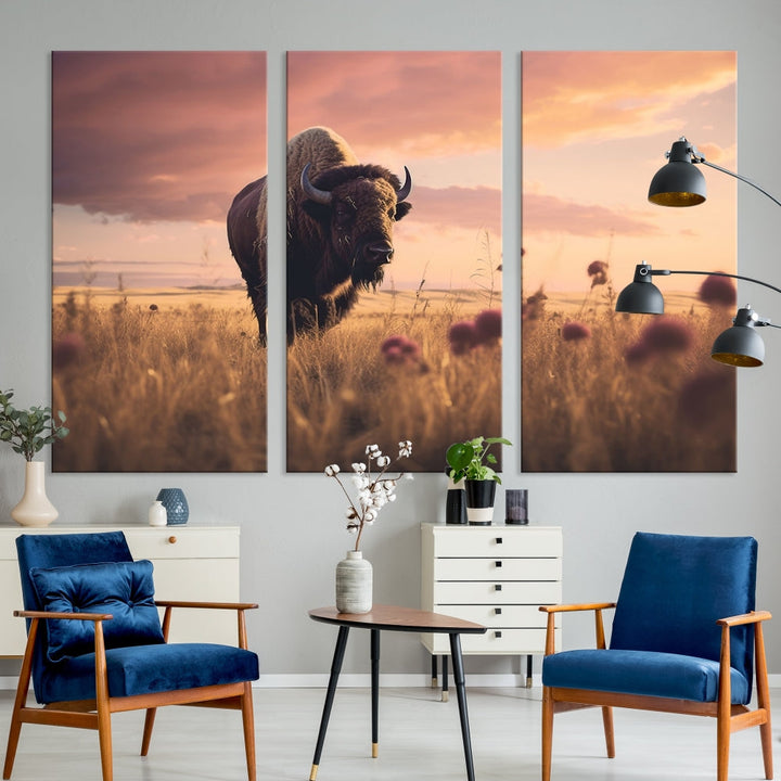 Bison Cow Canvas Wall Art Farmhouse Decor Buffalo Print Rustic Wall Decor Animals Painting Bison Wall Art