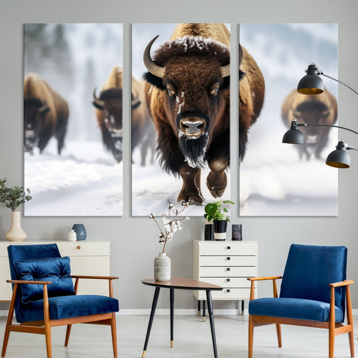 Bison Cow Canvas Wall Art Farmhouse Decor Buffalo Print Rustic Wall Decor Animals Painting Bison Wall Art