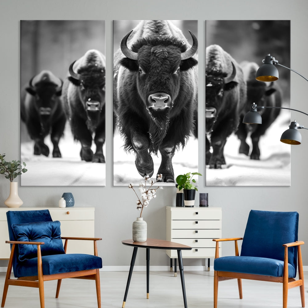 Bison Cow Canvas Wall Art Farmhouse Decor Buffalo Print Rustic Wall Decor Animals Painting Bison Wall Art