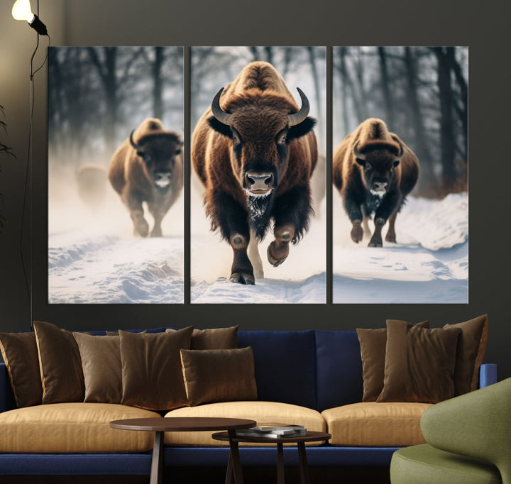 Bison Cow Canvas Wall Art Farmhouse Decor Buffalo Print Rustic Wall Decor Animals Painting Bison Wall Art