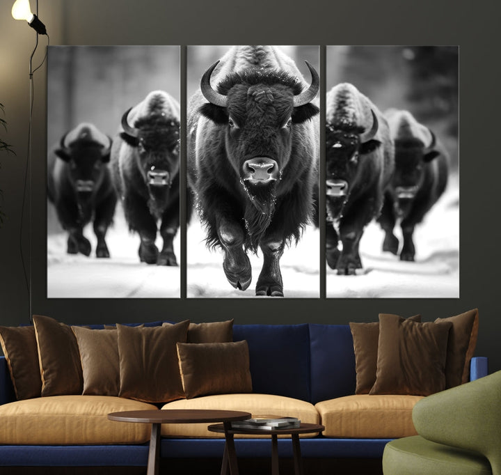 Bison Cow Canvas Wall Art Farmhouse Decor Buffalo Print Rustic Wall Decor Animals Painting Bison Wall Art