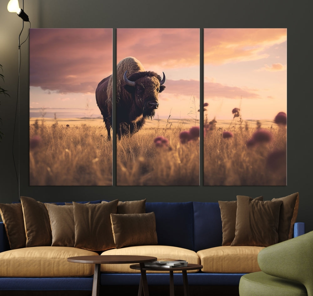 Bison Cow Canvas Wall Art Farmhouse Decor Buffalo Print Rustic Wall Decor Animals Painting Bison Wall Art