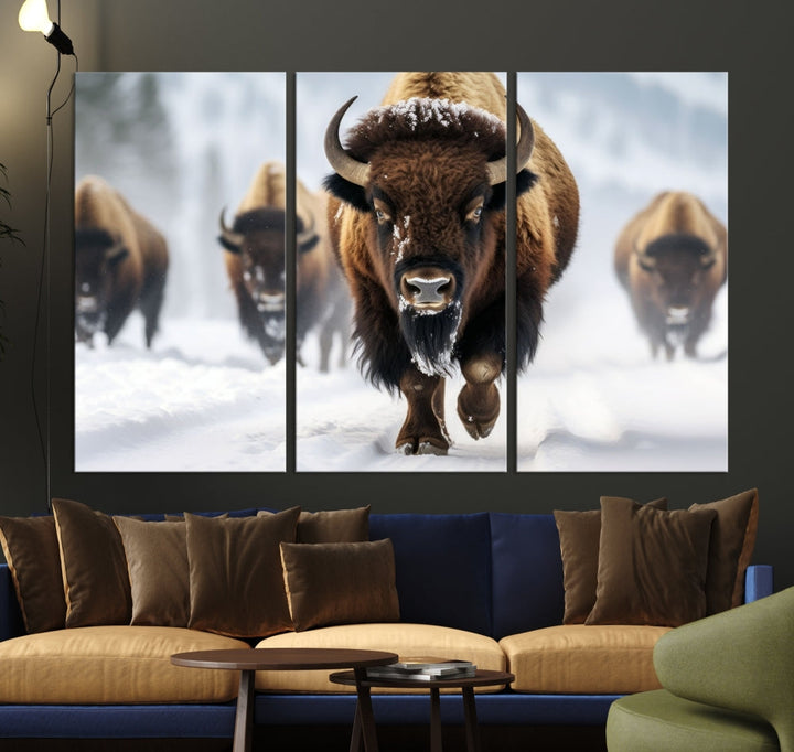 Bison Cow Canvas Wall Art Farmhouse Decor Buffalo Print Rustic Wall Decor Animals Painting Bison Wall Art