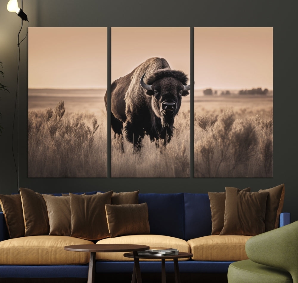 Bison Cow Canvas Wall Art Farmhouse Decor Buffalo Print Rustic Wall Decor Animals Painting Bison Wall Art