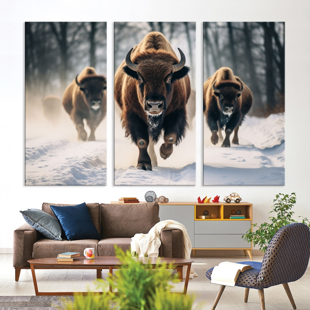 Bison Cow Canvas Wall Art Farmhouse Decor Buffalo Print Rustic Wall Decor Animals Painting Bison Wall Art