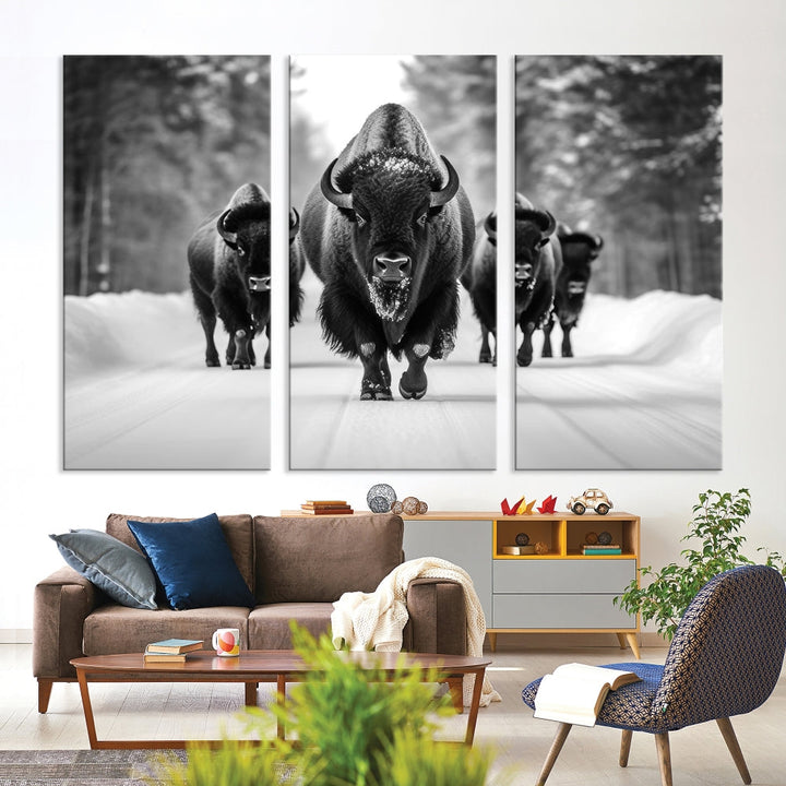 Bison Cow Canvas Wall Art Farmhouse Decor Buffalo Print Rustic Wall Decor Animals Painting Bison Wall Art