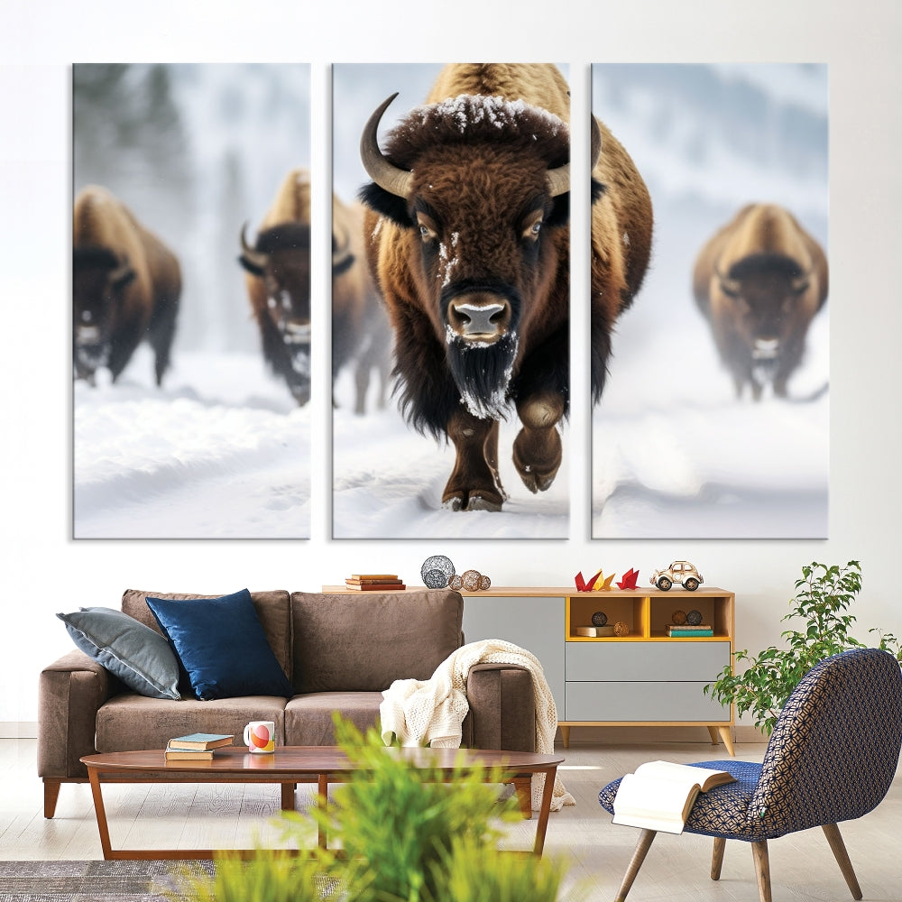 Bison Cow Canvas Wall Art Farmhouse Decor Buffalo Print Rustic Wall Decor Animals Painting Bison Wall Art