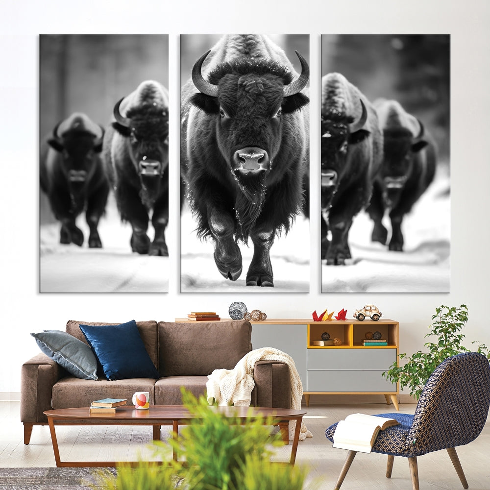 Bison Cow Canvas Wall Art Farmhouse Decor Buffalo Print Rustic Wall Decor Animals Painting Bison Wall Art