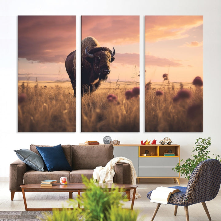 Bison Cow Canvas Wall Art Farmhouse Decor Buffalo Print Rustic Wall Decor Animals Painting Bison Wall Art