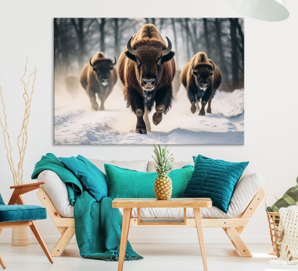 Bison Cow Canvas Wall Art Farmhouse Decor Buffalo Print Rustic Wall Decor Animals Painting Bison Wall Art