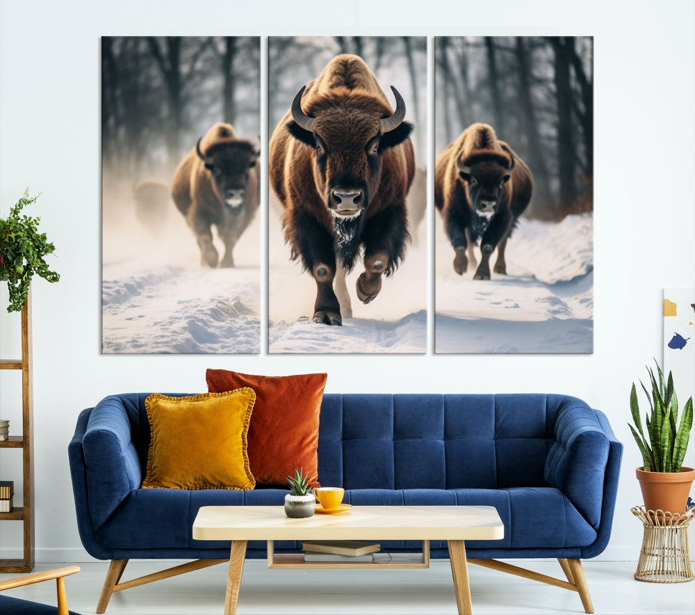 Bison Cow Canvas Wall Art Farmhouse Decor Buffalo Print Rustic Wall Decor Animals Painting Bison Wall Art