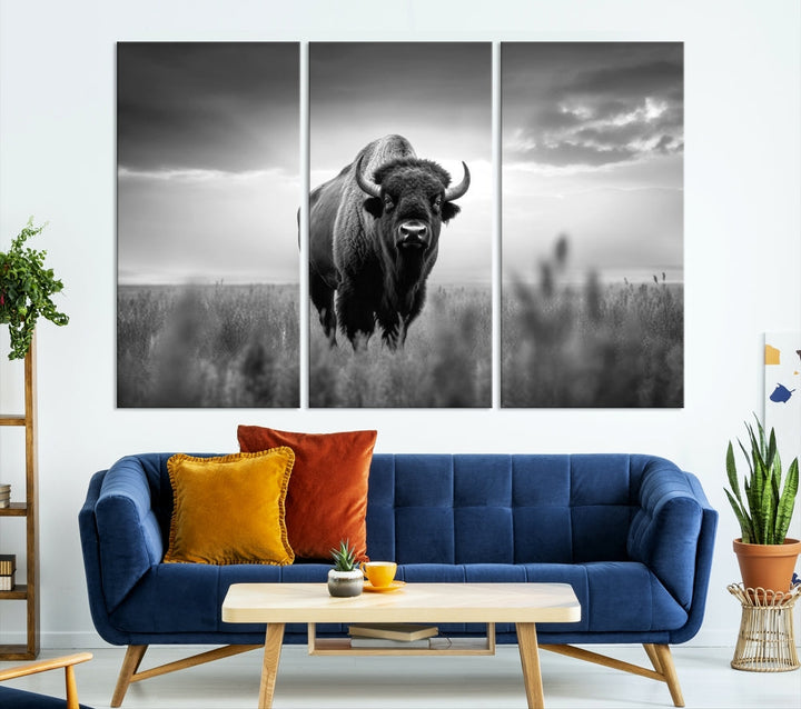 Bison Cow Canvas Wall Art Farmhouse Decor Buffalo Print Rustic Wall Decor Animals Painting Bison Wall Art