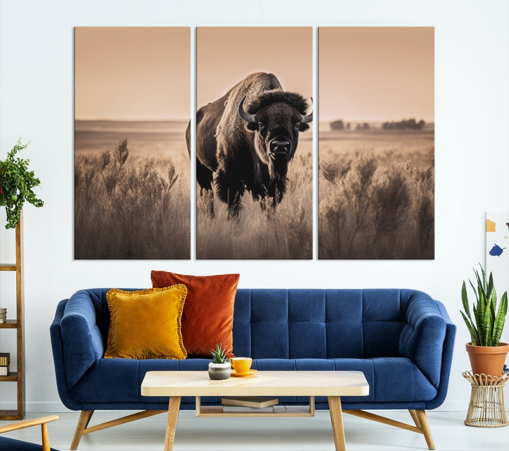 Bison Cow Canvas Wall Art Farmhouse Decor Buffalo Print Rustic Wall Decor Animals Painting Bison Wall Art