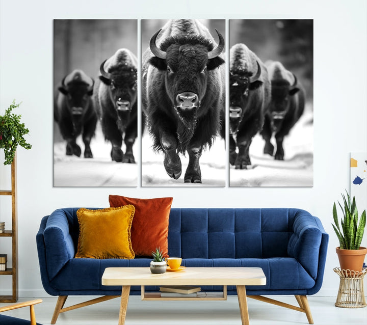 Bison Cow Canvas Wall Art Farmhouse Decor Buffalo Print Rustic Wall Decor Animals Painting Bison Wall Art