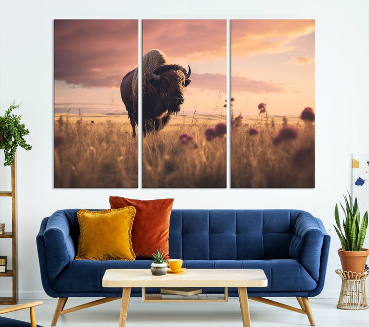 Bison Cow Canvas Wall Art Farmhouse Decor Buffalo Print Rustic Wall Decor Animals Painting Bison Wall Art