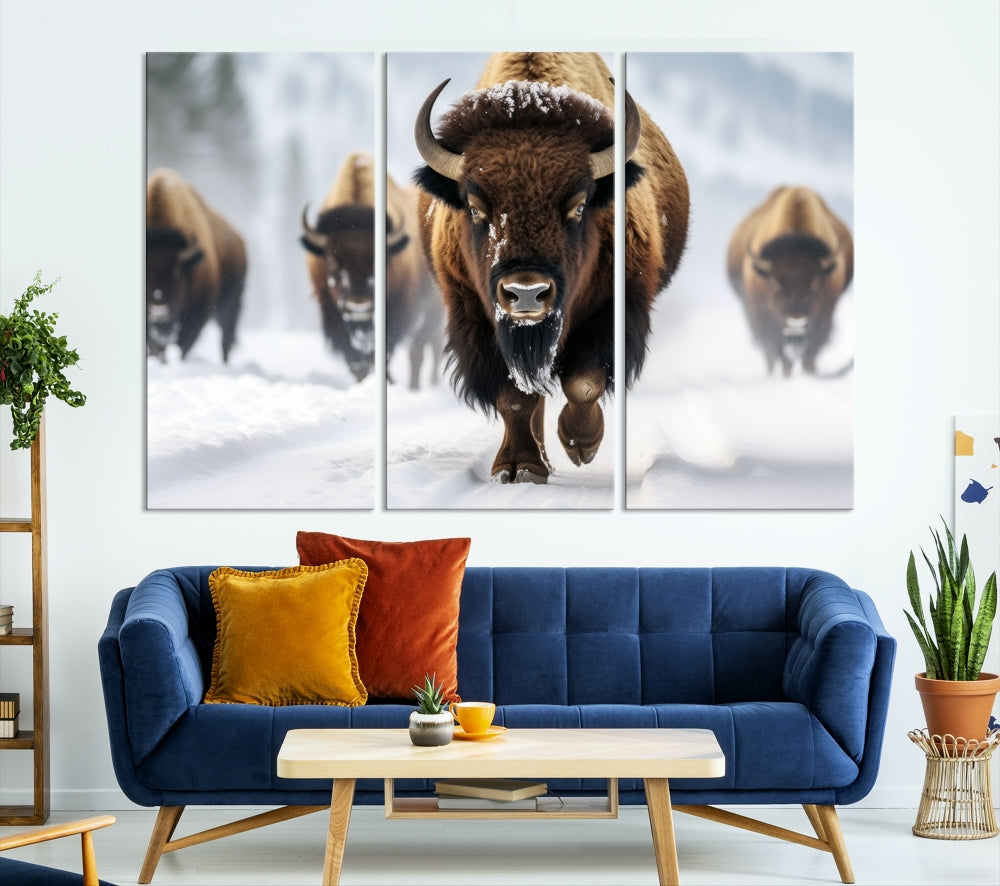 Bison Cow Canvas Wall Art Farmhouse Decor Buffalo Print Rustic Wall Decor Animals Painting Bison Wall Art