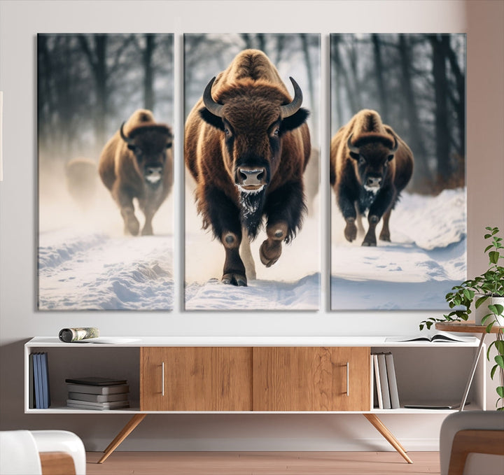 Bison Cow Canvas Wall Art Farmhouse Decor Buffalo Print Rustic Wall Decor Animals Painting Bison Wall Art