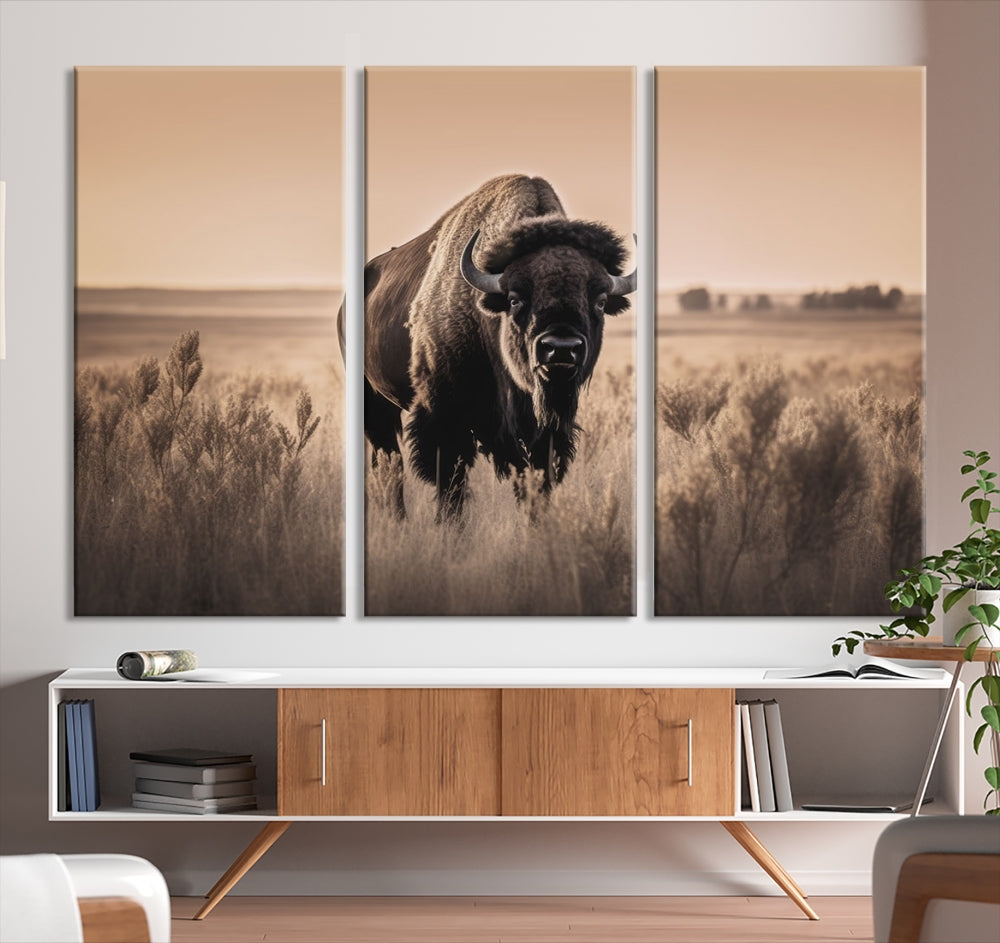 Bison Cow Canvas Wall Art Farmhouse Decor Buffalo Print Rustic Wall Decor Animals Painting Bison Wall Art